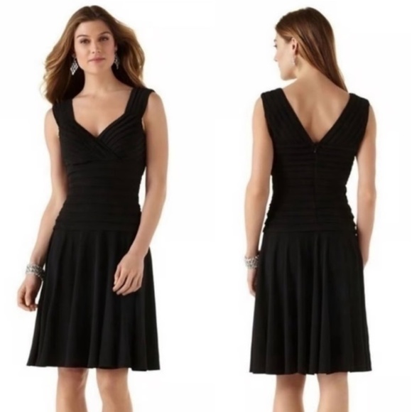 WHBM Dress Sleeveless Pleated Flowy Tiered Formal Mini Black Dress - Picture 2 of 6